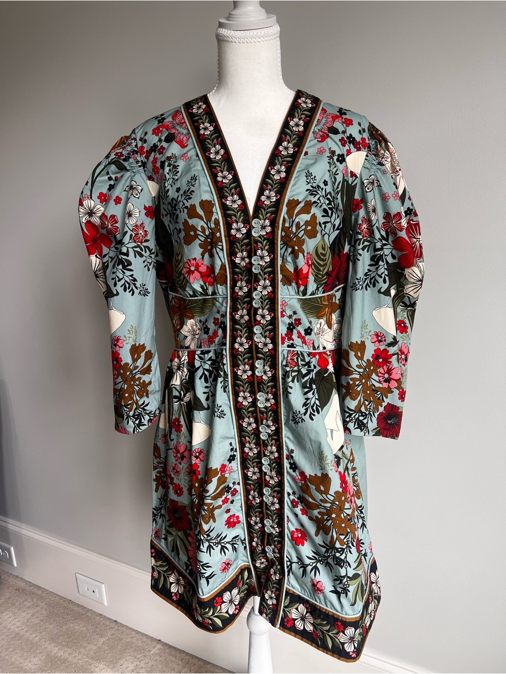 Farm Rio Blue Beauty Bouquet Mini Dress-NWT - Picture 3 of 8